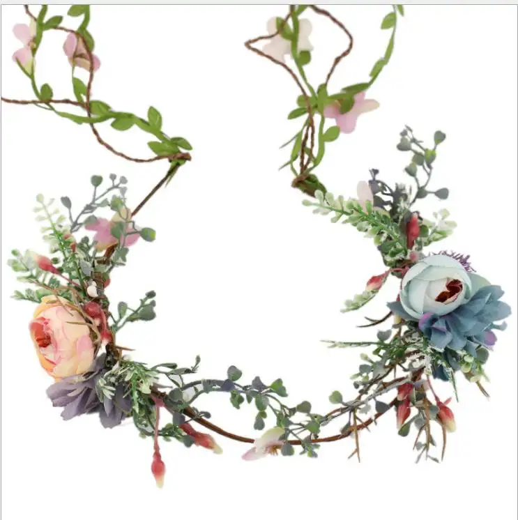 Décoration de cheveux hawaïens, guirlande de tête de fleur pour mariage, couronne de feuilles de Rose