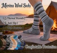 Chaussettes de randonnée mi-mollet en laine mérinos pour hommes, fines, avec semelle épaisse en tissu éponge, respirantes et anti-transpiration, pour activités de plein air