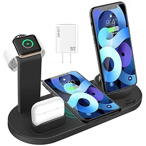 LDNIO Best Seller Most Sold Product Fast 3 Qi Earphone IWatch Phone 6 in 1 Wireless Charger Station Phone Holder