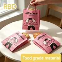 Sac en papier pour boulangerie à ouverture plate rose imprimé sur mesure, pochette en papier résistante à la graisse pour l'emballage des biscuits et des croissants