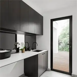 Eksterior pintu ayun gaya Panel tunggal aluminium kaca ganda keamanan engsel pintu kaca