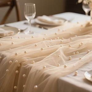 LANJO Pearl Tulle <b>Table</b> Runner Sheer Organza Wedding <b>Party</b> Decor Classic Style White Dot Pattern - Product Image 3