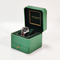 Boîte de montre élégante en carton rigide et papier noir de luxe Emballage cadeau personnalisé à rabat Laminage mat Gaufrage directement à l'usine