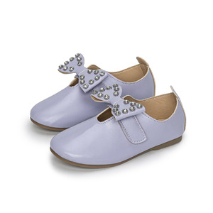 Children's <b>Shoes</b> Girls Leather Bow Tie Soft Soles Princess <b>Shoes</b> <b>Hook</b> and Loop Fasteners Fashion Point Head Dress <b>Shoe</b> - Product Image 2