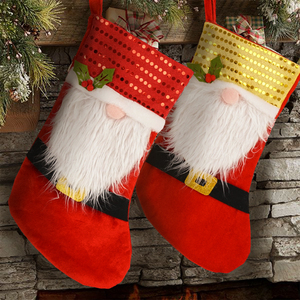 <b>Small</b> Cute Christmas Gift Christmas Decorating Sequin Red Velvet Gnome Design Christmas Stockings - Product Image 4