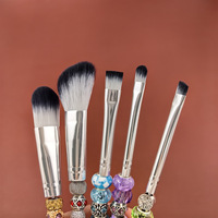 Ensemble de 5 pinceaux de maquillage DIY perlés pour poudre libre, blush et fard à paupières angulaire (fibres synthétiques, tube en aluminium)