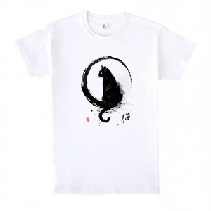 T-shirt Cat Ink bianca unisex per adulti taglia media dal design artistico - Product Image 2