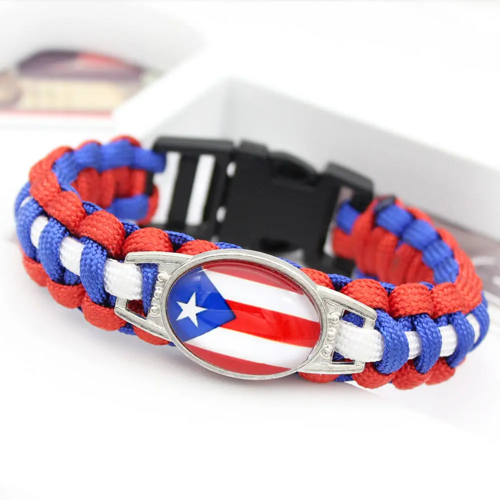 Vente en gros Bracelets en alliage tissé à la main en nylon personnalisé Drapeaux métalliques pour hommes et femmes