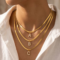 Collier Pendentif Lettre Alphabet 26 en Pierre Naturelle Pavée Style Minimaliste Ins, Plaqué Or 18K, Chaîne Serpent Plate Empilable pour Fête