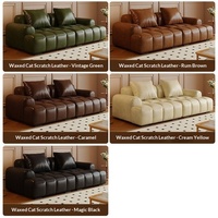 Retro-Stil Katzenkratz-PU-Ölwachsleder-Puff-Sofa-Set, Schwamm, geradlinig, amerikanischer Stil, modulares Sofa mit Kissenrücken, beweglich