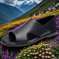 2025 Été Extérieur Loisirs Hommes Sandales à Fond Souple Noir Pur Semelle Épaisse Style Chinois Sac Talon Plage Vente en Gros Spot