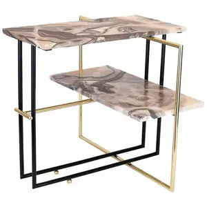 Elemento di arredo ristorante Hotel tavolo angolare personalizzato tavoli piani in marmo per tavolini in metallo di qualità superiore
