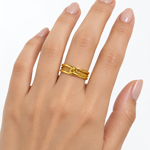 Bague ouverte plaquée or Eva, bande parallèle moderne, bijoux de mode unisexe - Product Image 5