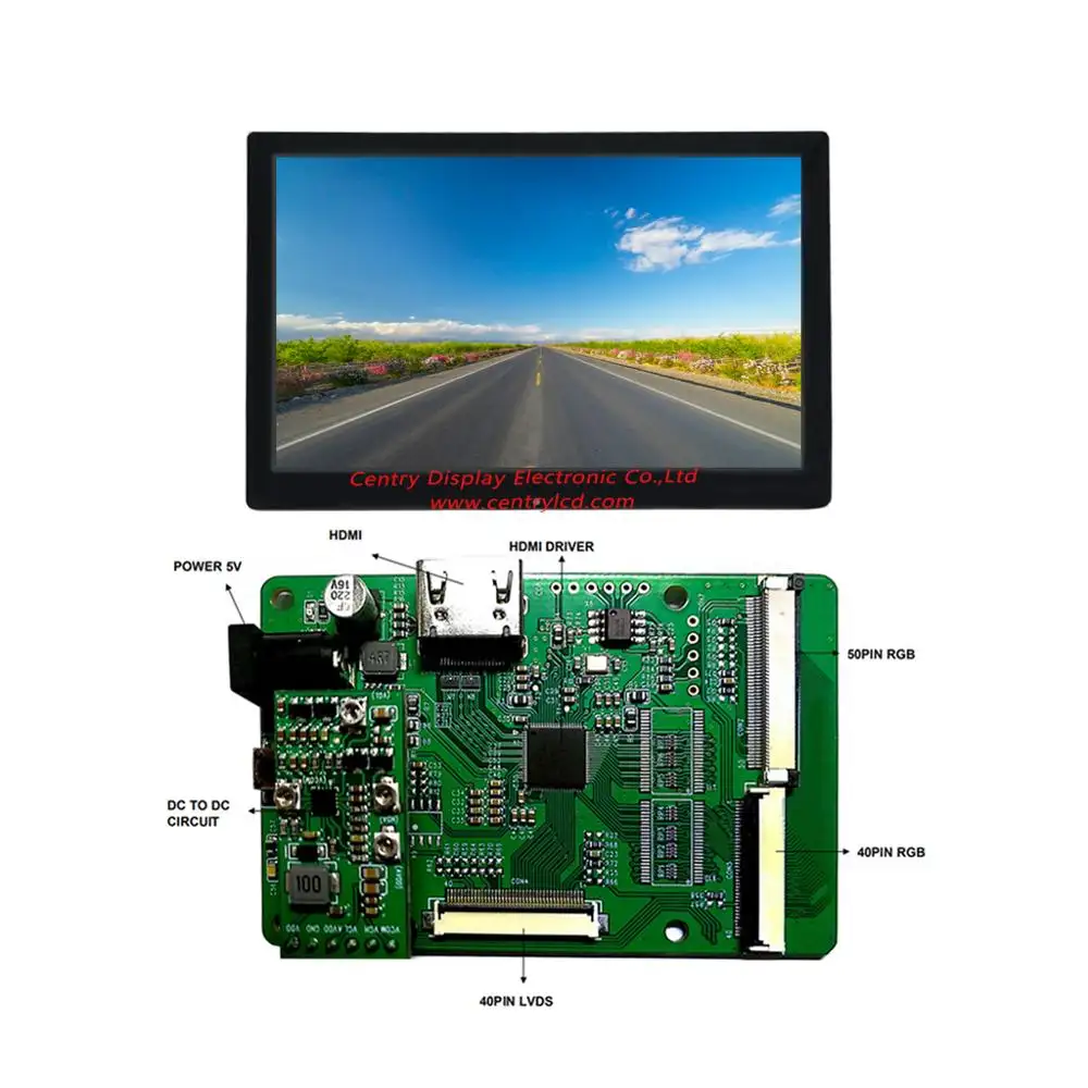 Placa controladora lcd compatível com tmds, compatível com 40pin lvds, trabalho para 10.1 polegadas tft tela lcd + painel touch capacitivo
