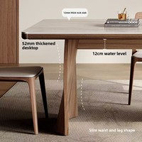 Ensemble de table à manger moderne, luxe léger, écologique, durable, base stable, plateau en bois massif, dalle de quartz, design nordique, 6 assemblés