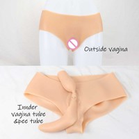 Culottes de travestissement homme-femme pas chères, sous-vêtements avec vagin en silicone, culotte artificielle pour homme, cache-pénis avec plug vaginal pour femme