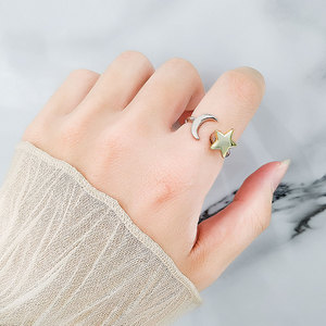 Bague anti-stress en forme d'étoile, mignonne et tendance, en cuivre plaqué or bicolore, personnalisable avec nom, pour femme - Product Image 2