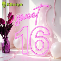 Panneau de bienvenue LED néon XDsign pour anniversaire Sweet Sixteen, chiffres en acrylique rose, adaptateur inclus, veilleuse pour la maison, le bar, la décoration murale de dortoir
