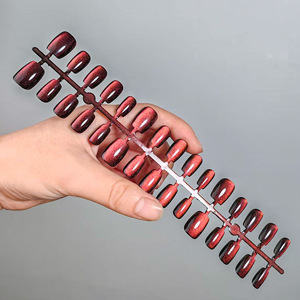 30 <span class=keywords><strong>Uñas</strong></span> Postizas <span class=keywords><strong>Cortas</strong></span> de <span class=keywords><strong>Color</strong></span> <span class=keywords><strong>Rojo</strong></span> Ojo de Gato, Diseño Galaxia, Reutilizables, <span class=keywords><strong>Uñas</strong></span> Artificiales, Logotipo Personalizado OEM ODM - Product Image 1