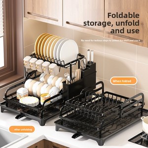 Escurridor de Platos Plegable Multifuncional de Gran Capacidad, Estante de Almacenamiento de Acero al Carbono para Encimera, para Cubiertos, Palillos y Tazas de Cocina - Product Image 3
