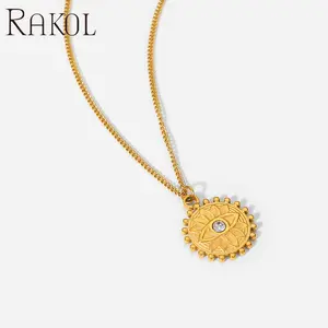 RAKOL YN042向日葵立体时尚锆石银眼项链批发零售最低价格供应商质量最好