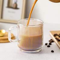 Tasses à café modernes en verre avec couvercle en bambou, poignée en verre, design à rayures verticales, sans BPA, résistantes à la chaleur, transparentes, pour le thé, l'eau, usage domestique