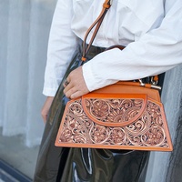 Tas Clutch Kulit Asli Buatan Tangan Mewah Custom-made Mutiara Bunga Rantai Tahan Air Tali Selempang Wanita 2-2.9L