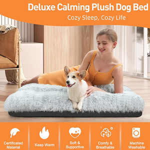 Heißer Verkauf Luxus dunkelgrau Plüsch Haustier Bett matte Falten tragbare leicht zu reinigen rechteckige Hunde kiste Bett Drops hipping für große Hunde - Product Image 3