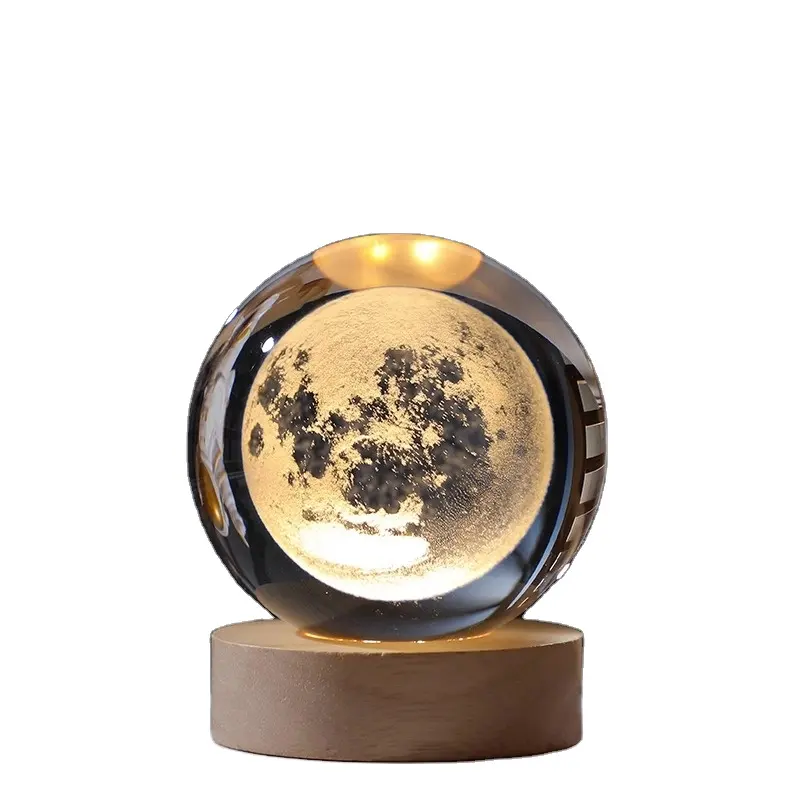 60mm Warm Light Crystal Ball Glass 3D Led night lamp lamp USB Cable switch wood led light base Night Light For home decor