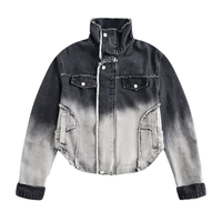 Ensemble de veste en jean pour homme personnalisé, haut de gamme, épais, effet vieilli, style streetwear de luxe, teinture ombrée, deux pièces, pour marque
