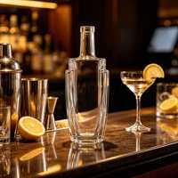 Bouteille en verre transparente carrée à facettes, moderne et luxueuse, personnalisée en usine, avec bouchon en liège pour whisky, gin, rhum, emballage en carton