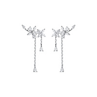 S925 Sterling Silber Quasten-Blumen-Ohrringe Elegante Schlichte Lange Ohrstecker Anhänger-Ohrringe Trendiger Schmuck