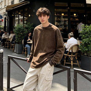 Sweat-shirt à col rond à manches longues en coton délavé à l'acide, coupe oversize, garantie qualité, vente en gros - Product Image 5