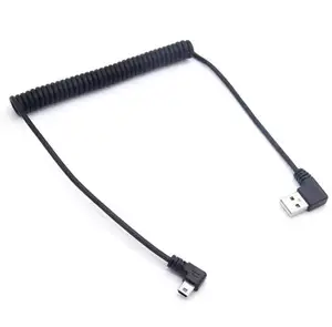 Ressort long angle droit mini usb 5pin mâle vers USB 2.0 A câble de charge d'alimentation de transfert de données mâle 5ft pour câblage de caméra de tableau de bord de voiture