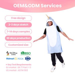 Costume de narval à capuche bleu clair avec cornes dorées pour les fêtes sur le thème de l'océan, approvisionnement en gros - Product Image 1