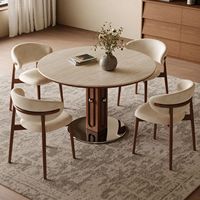 Modernes Luxuriöses Marmor-Holz Kleines Rundes Esstisch-Stuhl-Set 4-6 Sitzer Küche Esszimmer Edelstahl Möbel-Designs