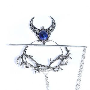 Exclusiva Horquilla para el Cabello con Diseño de Rama de Luna Creciente, Estilo Vikingo, con Pedrería, Adorno de Puntos Redondos y Gema de Cristal - Product Image 6