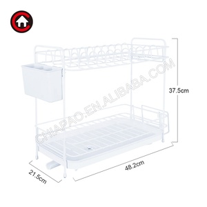 Escurridor de vajilla de alambre de Metal para cocina, estante de secado de 2 niveles y soporte para cuencos con bandeja de plástico - Product Image 4