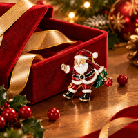 Bros Natal Santa Claus Berlapis Emas, Kristal Berkilau, Berhiaskan Rhinestone, Enamel, Pin Mewah untuk Jas, Syal, Liburan, Pernikahan