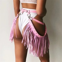 Nouveau Sexy Goth noir cuir jupes ceinture pour femmes Punk taille haute évider jupes Sexy danse frange Mini jupe taille ceinture