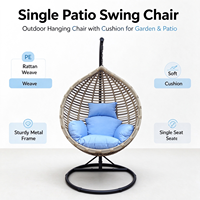 Fauteuil suspendu moderne en forme d'œuf, résistant aux intempéries, en rotin PE, avec support métallique et coussin moelleux, pour intérieur, extérieur, cour et patio