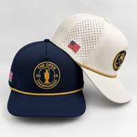 Casquette de golf imperméable à 5 panneaux avec fermeture snapback, découpe laser, respirante, avec cordon, logo personnalisé en caoutchouc, unisexe, vente en gros, OEM