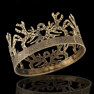 Nhà Máy Bán Buôn Miễn Phí Tùy Chỉnh Hỗn Hợp Bạc Kim Loại Bên Chàng Trai Winner Tiaras Vàng Đầy Đủ Vòng Gạc Của Người Đàn Ông Pageant Vua Vương Mão - Product Image 3