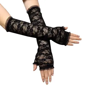 Cheap Wholesale Summer Sunscreen Sleeve Female's Breathable Thin Lace Fingerless Gloves