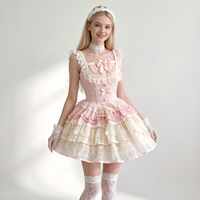 Robe Lolita JSK pour femme, style ballerine, avec dentelle, jupe mini bouffante multicouche, costume de cosplay princesse pour fête du thé