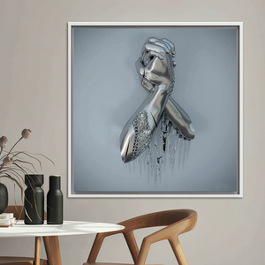 Personalized Metallic Hands <b>Canvas</b> Print: Elegant Silver <b>Wall</b> Art,WHITE FRAMED <b>CANVAS</b> - Product Image 3
