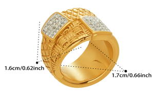 Geometric <b>Cocktail</b> <b>Ring</b> Women's 18K <b>Gold</b> Plated Pave Setting Cubic Zirconia Square Glam Style Daily Wear Party Jewelry - Product Image 2