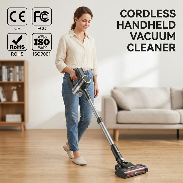 Manufacturer Hot Selling Cordless Handheld Dry Vacuum Cleaner with 20000Pa Suction and LED Lights for Household Floor Care