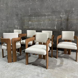 Fauteuil <span class=keywords><strong>de</strong></span> salle à manger Rhoohill personnalisé, style moderne américain, en bois massif, chêne blanc avec tissu bouclé, chaises <span class=keywords><strong>de</strong></span> <span class=keywords><strong>restaurant</strong></span> - Product Image 2