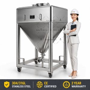 Industrial Stainless Steel 304 316L Movable Conical Bottom Square Powder <b>Storage</b> Tank Hopper Container - Product Image 1